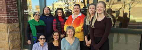 photo of the Larimer Health Connect team pictured in back row left to right: Trudy Herman, Roy Ramirez, Ana Montufar, Monirah Greenfield, Brooke Cowden, and Rache Larson. Pictured in the front row left to right: Mylinh Han, Rosie Duran, and Amingita Mitchell.